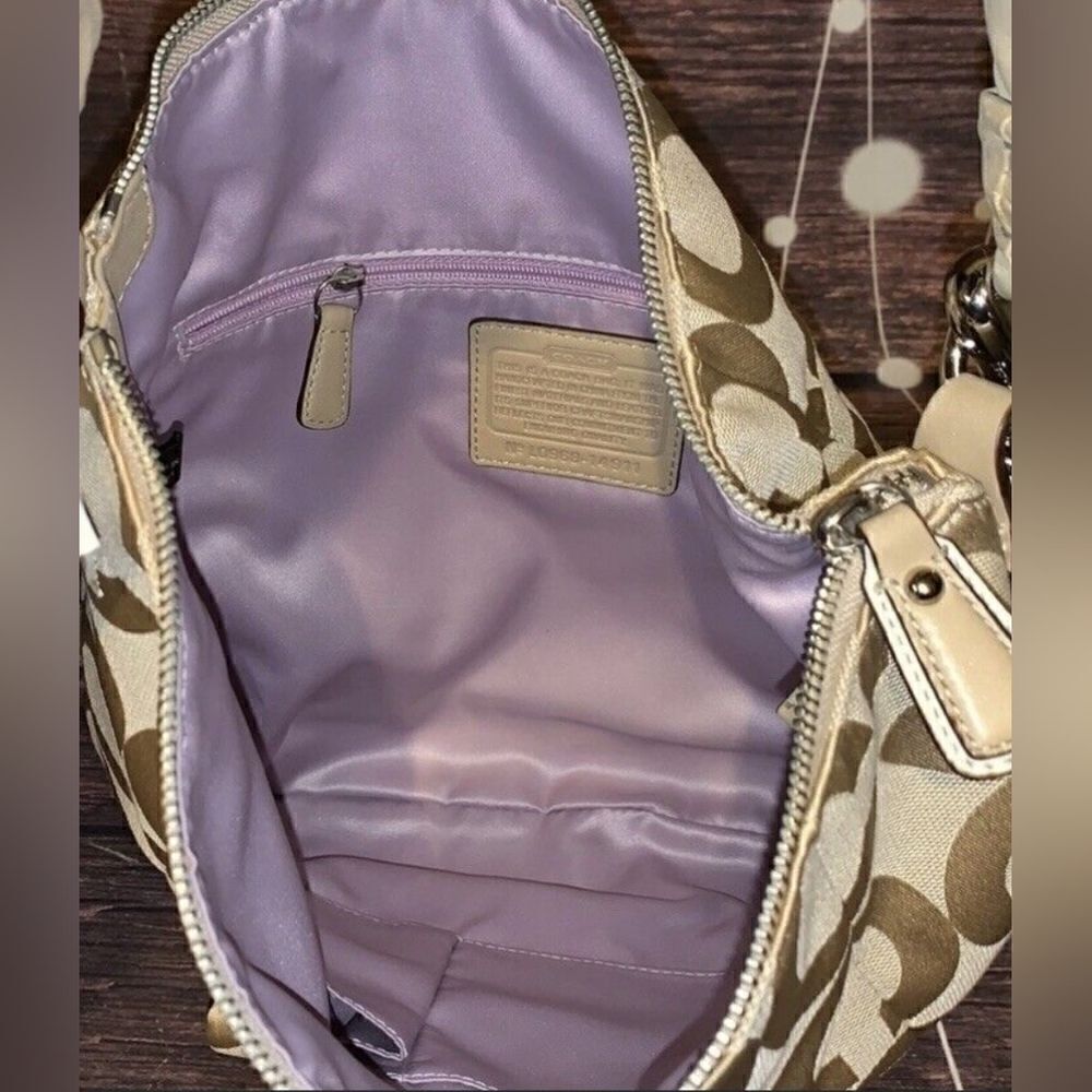 Coach Light Khaki Sand Kristin Signature Op Art Hobo Handbag 14911 Excellent - Picture 7 of 8